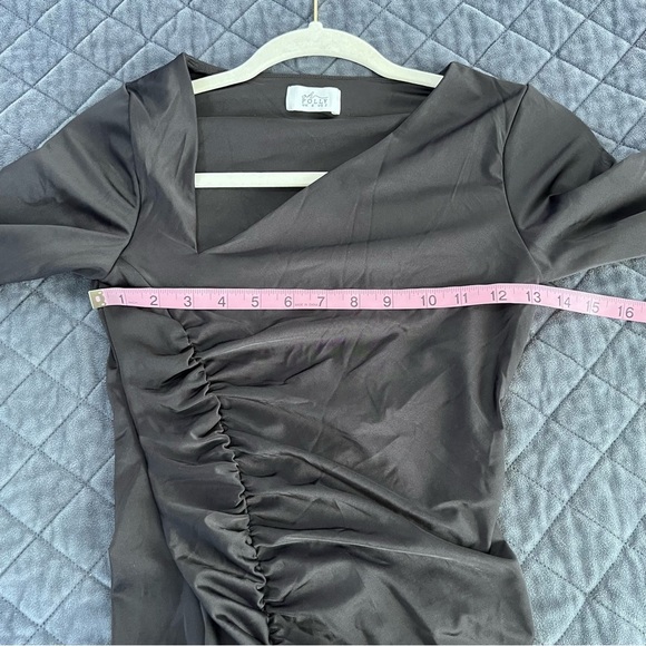 Oh Polly Dress Women’s 2 Rea Long Sleeve Asymmetric Mini black Ruched B27 - Picture 11 of 11